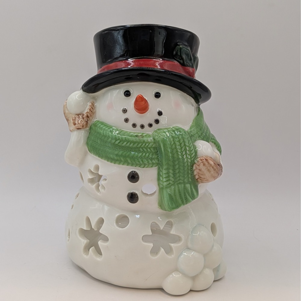 Yankee Candle Ceramic Snowman Tea Light Holder 6"